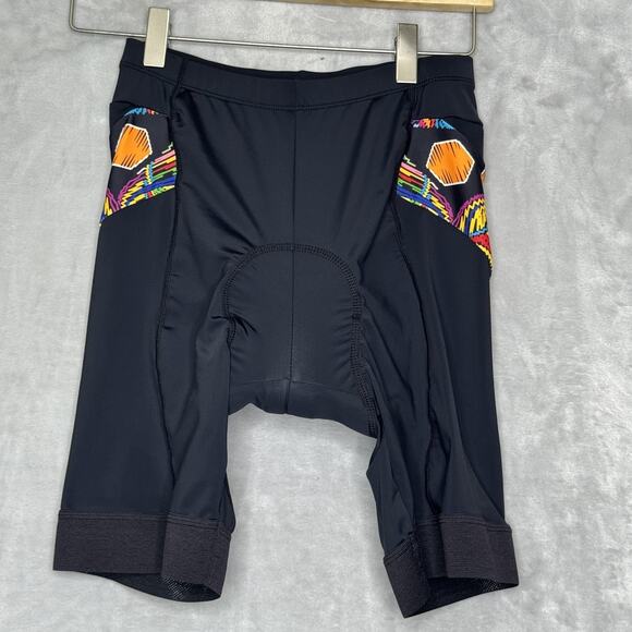 Beroy Cycling Shorts Womens Medium Black Multicolor Padded Chamois Pockets Bike - Picture 1 of 6